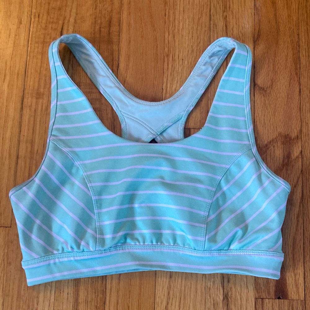 Tek Gear Aqua and White Striped Bikini Top